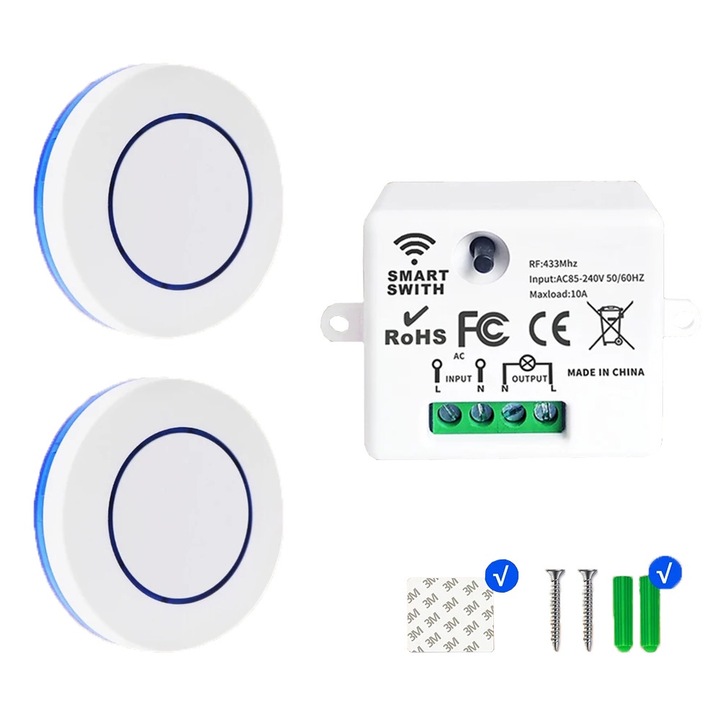 Kapcsoló, Genelec, vezeték nélküli távirányító, 433MHz, műanyag, 10A