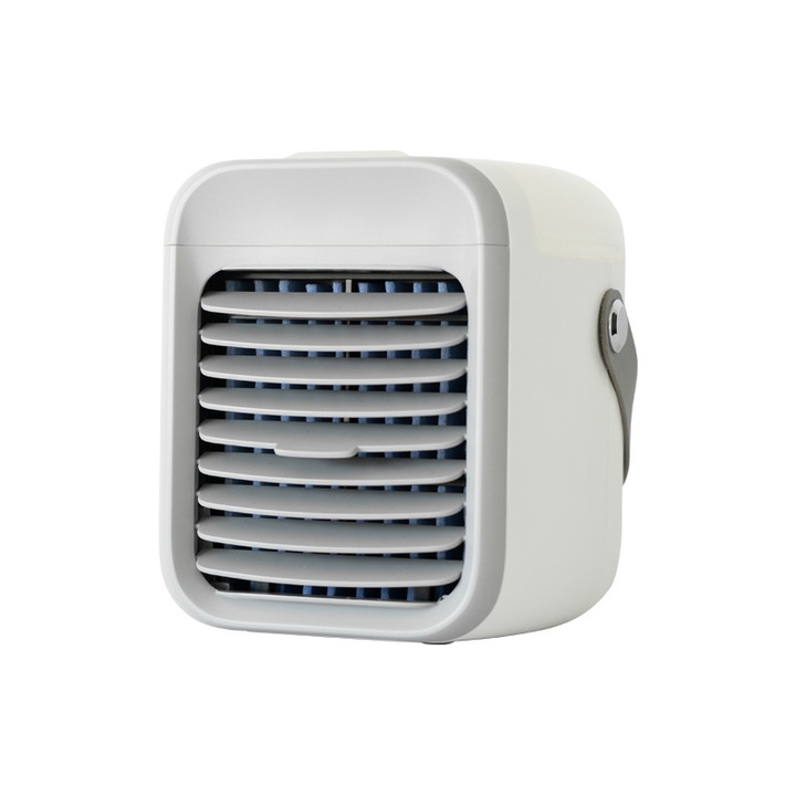 Hordozható vízhűtéses ventilátor, USB-n tölthető, hűtő és párásító, éjszakai fénnyel, alacsony zajszint, 3 sebességfokozat, 173,2x151,5x172,8 mm, fehér