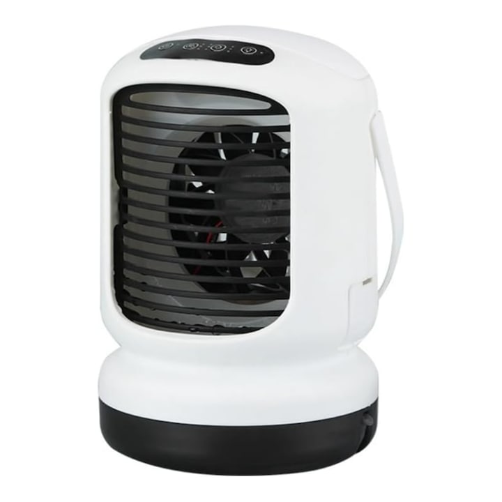 Ventilator 2 in 1, Purificare si Umidificare, Aer Conditionat Portabil, Racoreste Camera, Rezervor Apa 1 L, 6 Trepte de Viteza, 6 Trepte de ventilatie, Cablu USB, Picioare Anti-derapante, Cu Maner, 12 W, 24 x 15 cm, Alb