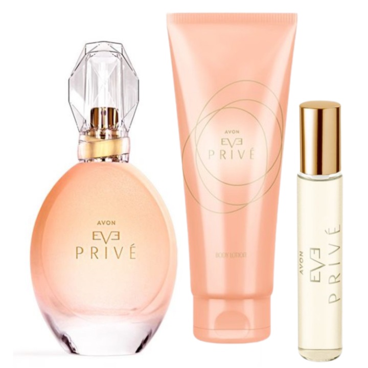 Set 3 produse Eve Prive - Apa de parfum 50 ml, Lotiune de corp 125 ml si Mini-Apa de parfum 10 ml, Avon, 185 ml