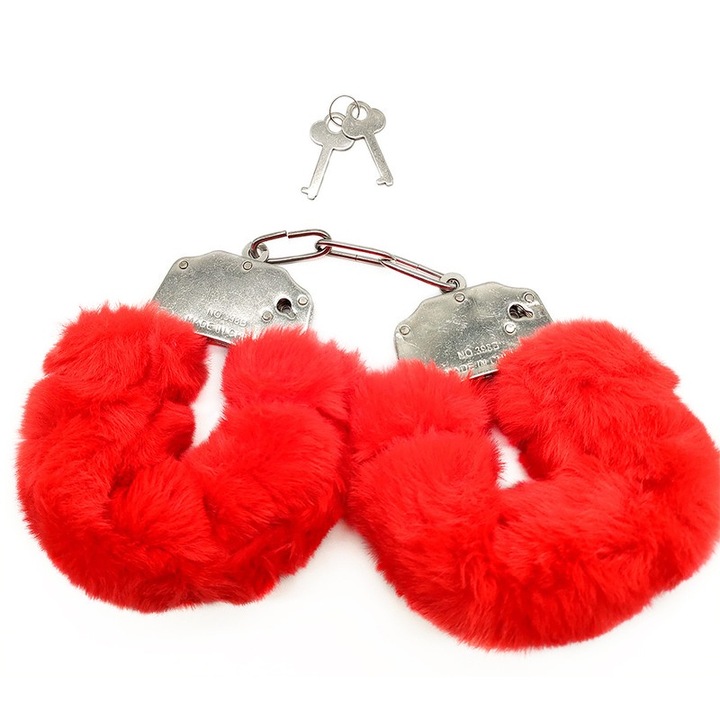 Plüss/fém BDSM bilincs, 182,15 g, piros