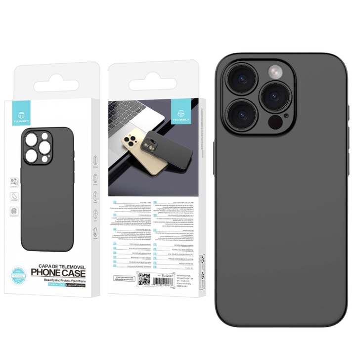 Techancy kameravédő tok, kompatibilis az iPhone 15 Pro Max készülékkel, ultravékony, 0,5 mm vastag, ütésálló, PP, fekete