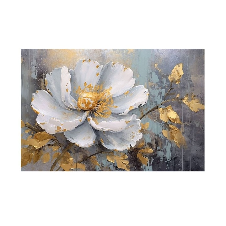 Tablou cu Floare pe Fundal Gri 90x60 cm