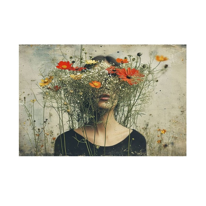 Tablou cu Femeie cu Flori 90x60 cm