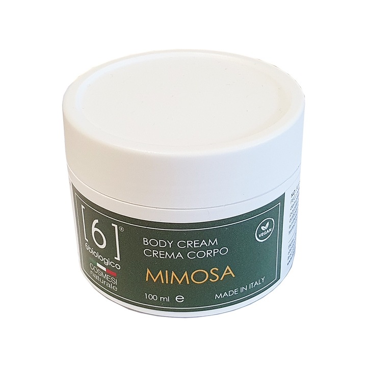 Crema de corp Mimosa cu ulei de jojoba, pentru hidratare profunda, pentru toate tipurile de piele, produs vegan, 6BIOLOGICO, 100ml