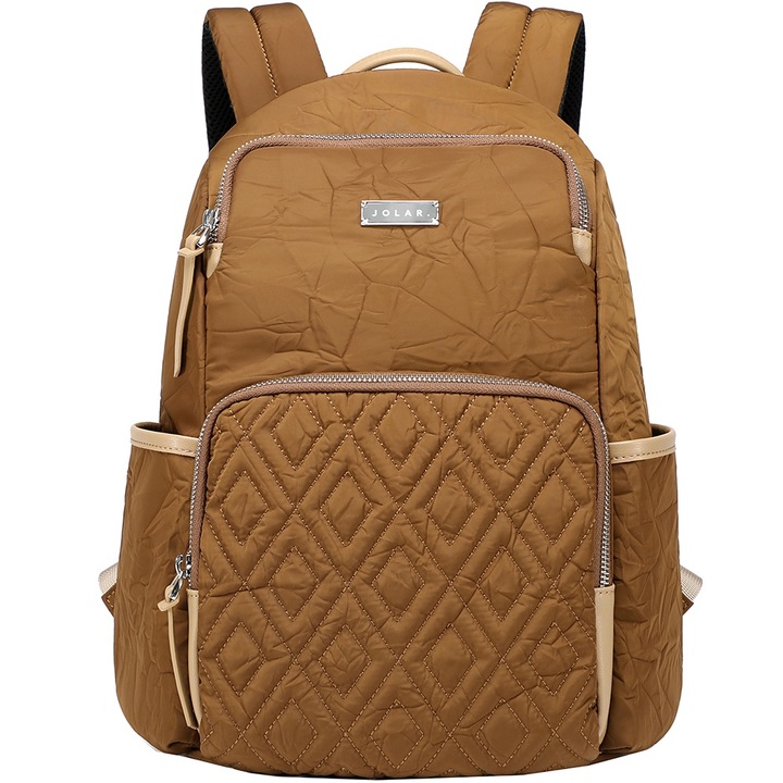 Rucsac elegant de dama, JOLAR. rezistent la apa, multifunctional, ideal pentru birou, calatorii, activitati zilnice, compartiment laptop 13.3 inch, design ergonomic, buzunare ascunse si curele ajustabile, fixare de valiza, GP023116BN Maro