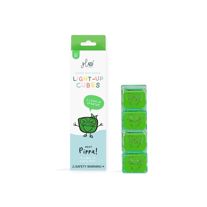 Jucarie senzoriala luminoasa Pippa Glo Cube cu 4 cuburi luminoase, verde, plastic, 3 ani+