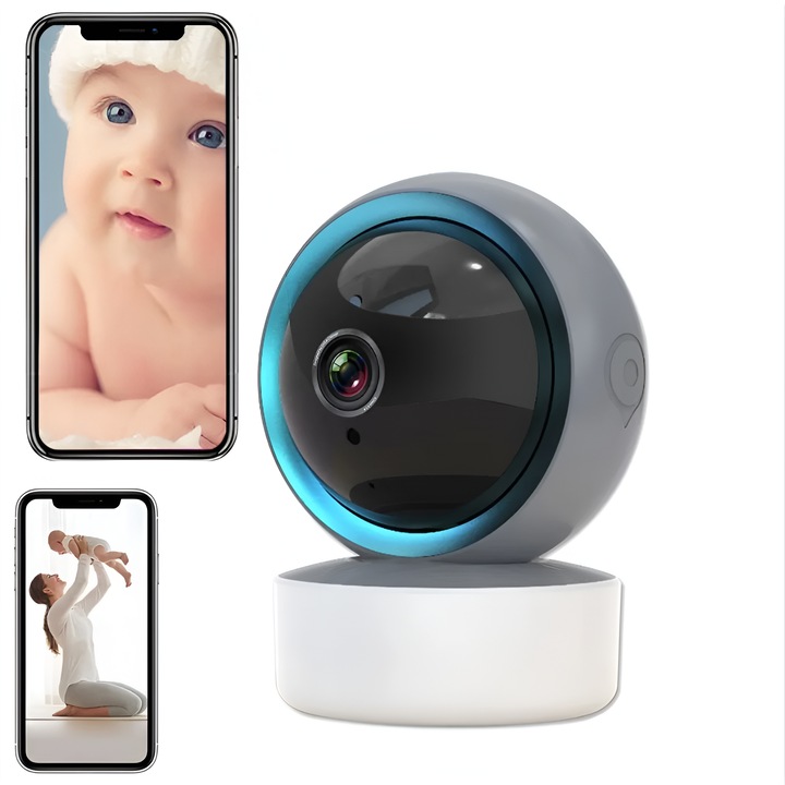 Camera IP Tuya Smart HD 1080P WIFI Wireless Vadero, Monitorizare Senzori de Miscare, Night Vision, Rezistenta la Apa, Comunicare Bidirectionala, Alb, SD card 8GB CADOU
