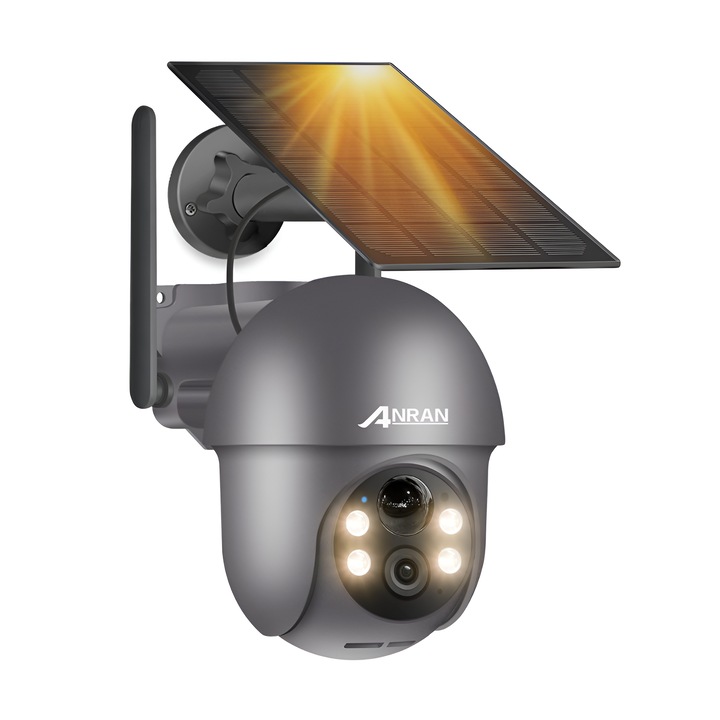 Външна камера за наблюдение, VADERO, 2,4 GHz Wi-Fi връзка, разширена автономност, соларен панел, HD 4MP, IP65, сив