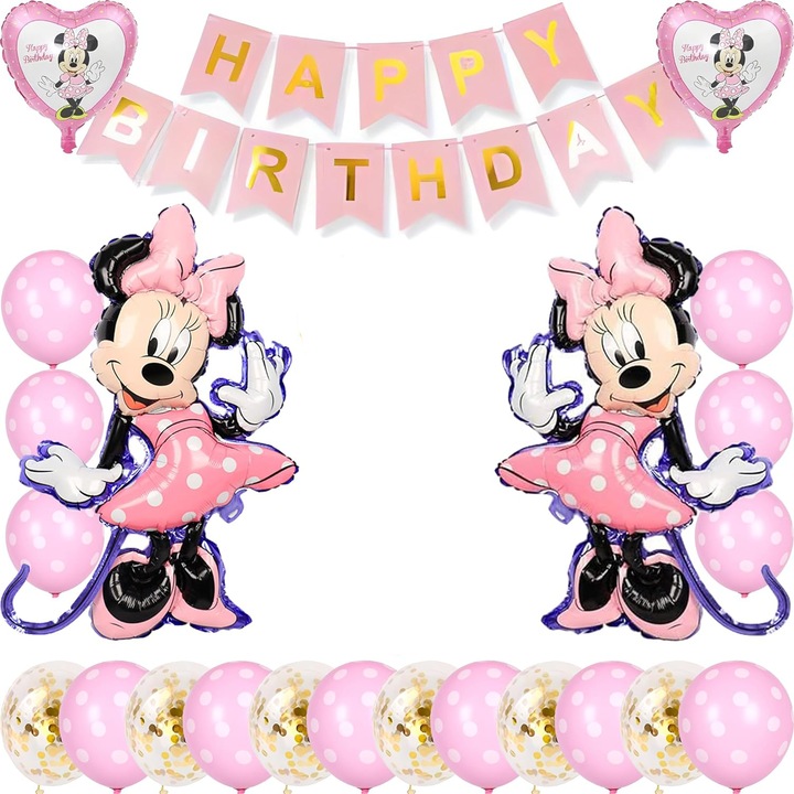 Set baloane aniversare, petrecere copii Minnie Mouse,22 piese
