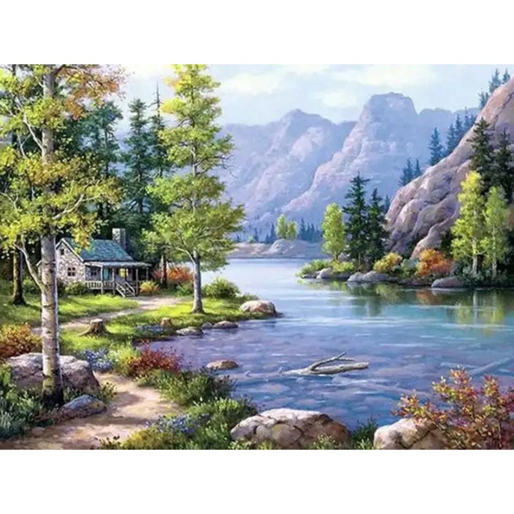 Set mozaic de broderie cu diamante 5D, Model DP279, 30x40 cm, Multicolor