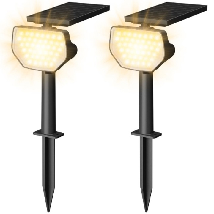 Set 2 lampi solare LED Lepro PR510005, 120 lm, lumina alba calda (3000K), acumulator 1200 mAh, IP65 , 2 moduri iluminare