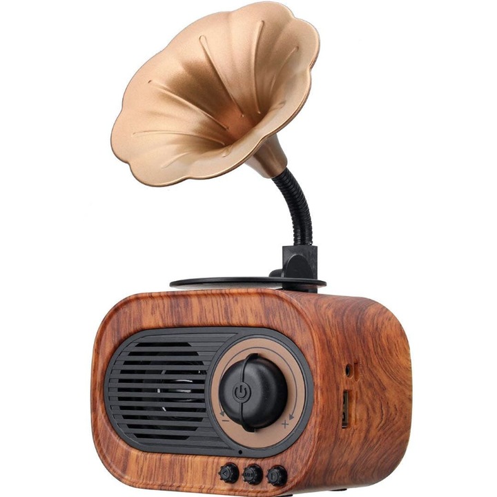 Boxa Portabila Retro Conectare Bluetooth cu USB/TF Baterie 1200 MAh Maro