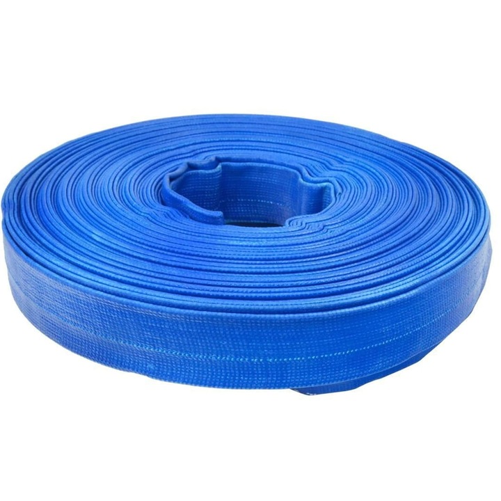 Furtun plat din PVC refulare pompa 2 tol 50m albastru insertie panza