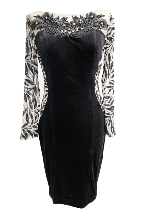 Rochie dama eleganta, din catifea multata, scurta, Negru