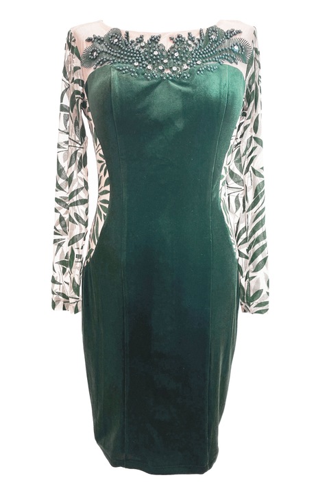 Rochie dama eleganta, din catifea multata, scurta, Verde