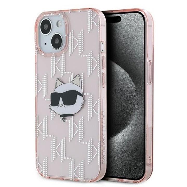 Tok iPhone 15 / iPhone 14 / iPhone 13 telefonokhoz - Karl Lagerfeld IML Luxury (KLHCP15SHKLPCHP) - Pink Choupette Head&Monogram