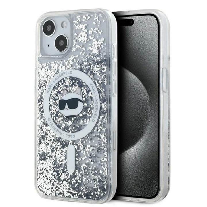 Tok iPhone 15 / iPhone 14 / iPhone 13 telefonokhoz - Karl Lagerfeld Liquid Glitter MagSafe (KLHMP15SLGCHSGH) - Clear Choupette fej
