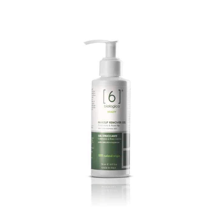 Gel Demachiant pentru Ten Sensibil cu Galbenele si Fruct de Trandafir, Calmante, Purifiant si Regenerator, 100% Natural, Produs Vegan, 6biologico, 150ml
