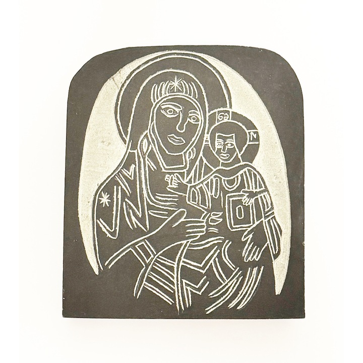 Istenszülő ikon a gyermekkel, kő, hossz x szélesség 11 x 11 cm