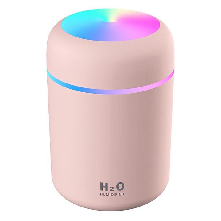 Овлажнител за въздух, ароматерапевтичен дифузер с LED светлина, ароматна свещ, Розов