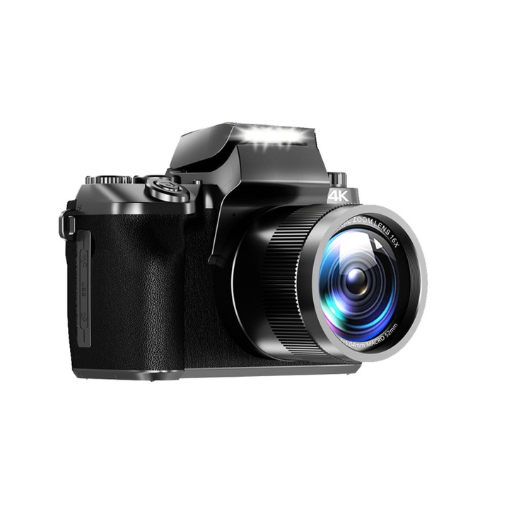 Digitális kamera, 64 megapixeles HD, 4K videó, autofókusz, 16-szoros zoom, WiFi kapcsolat, elektronikus stabilizátor, kettős első és hátsó kamera, 3500 mAh akkumulátor, vaku, fekete