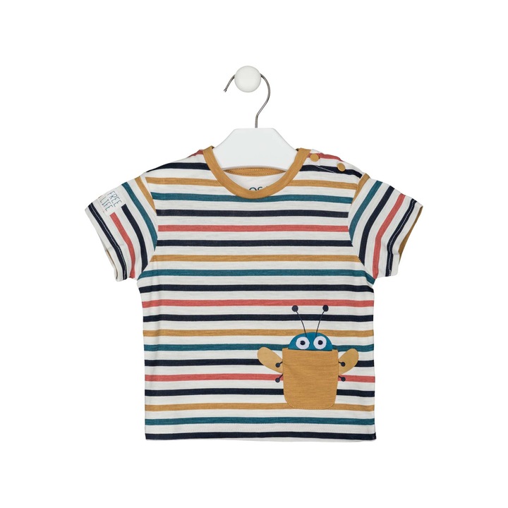Tricou bebe baiat, bumbac, dungi, multicolor, Multicolor