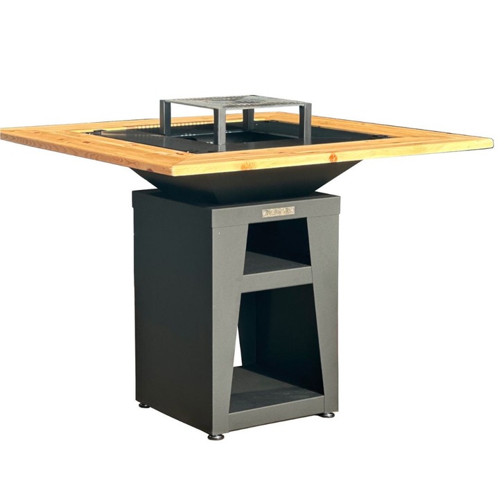 Gratar cu plita 4-in-1Blowvolt Original, plita 8mm, vatra de foc inox, masa lemn pin, H100