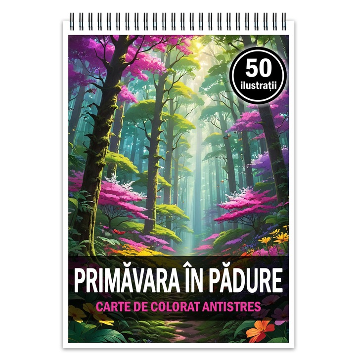 Книжка за оцветяване за релакс и антистрес, 50 илюстрации, Пролет в гората, издателство Legendary Print, 106 стр.