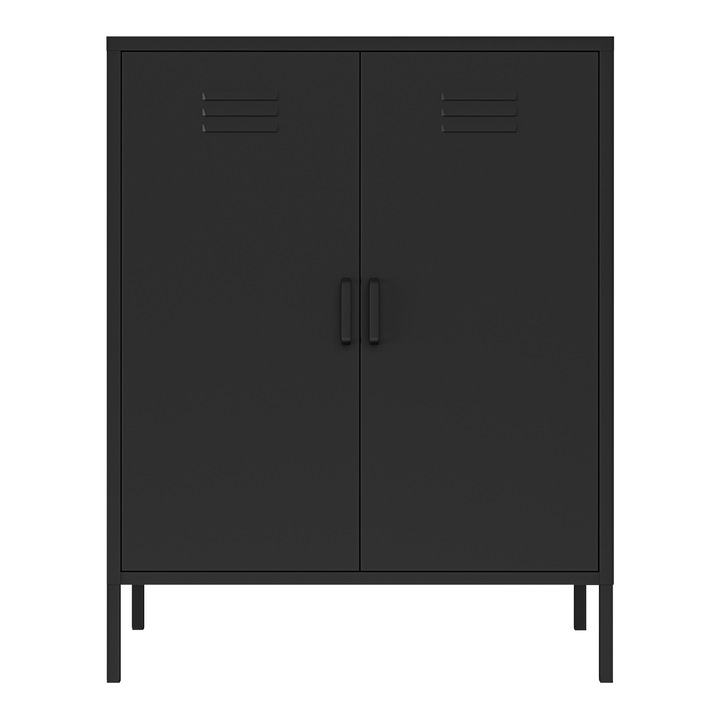 Dulap birou, en.casa, PXSL-0270 Pyharanta, 101, 5 x 80 x 40 cm, otel, negru mat, cu 2 usi, incuietoare magnetica si manere