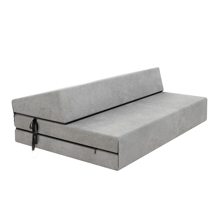 Saltea pliabila/canapea, FDM, Sara Mini, 120x200x9 cm, Gri deschis, fermitate moale-medie