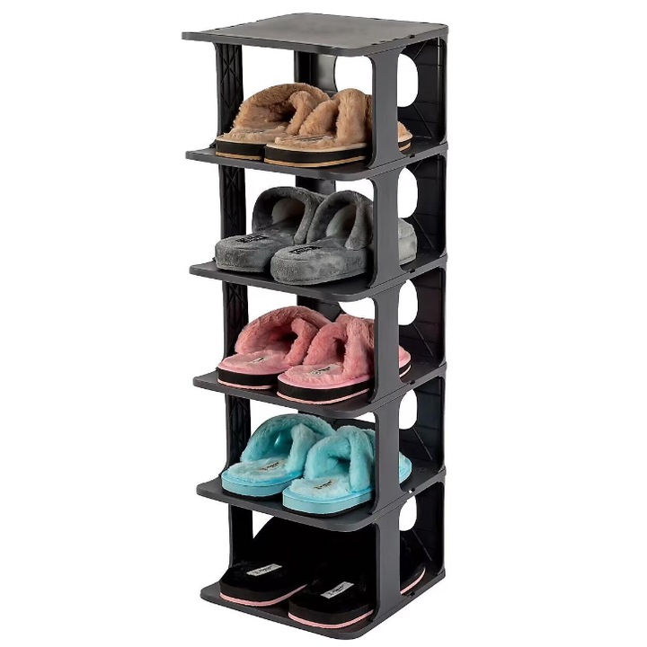 Поставка за обувки с 5 нива, пластмаса, черна, 25 x 28 x 78 см