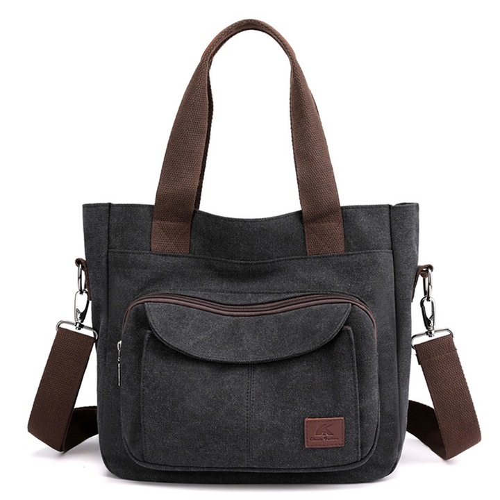 Vászontáska QttvbTna, fekete, 37x28x11cm