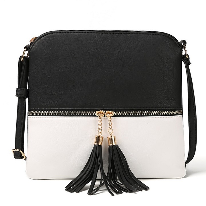 Jormftte válltáska, többszínű, 24x23x2cm, rojtokkal, cipzáras zsebbel, állítható pánttal