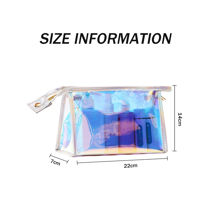 Trusa de machiaj, cosmetica, holografica, impermeabila, transparenta, 30x20cm