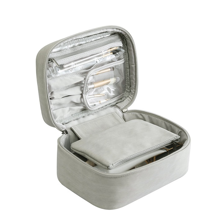 QttvbTna козметична чанта, многофункционална, полиестер, квадратна, сива