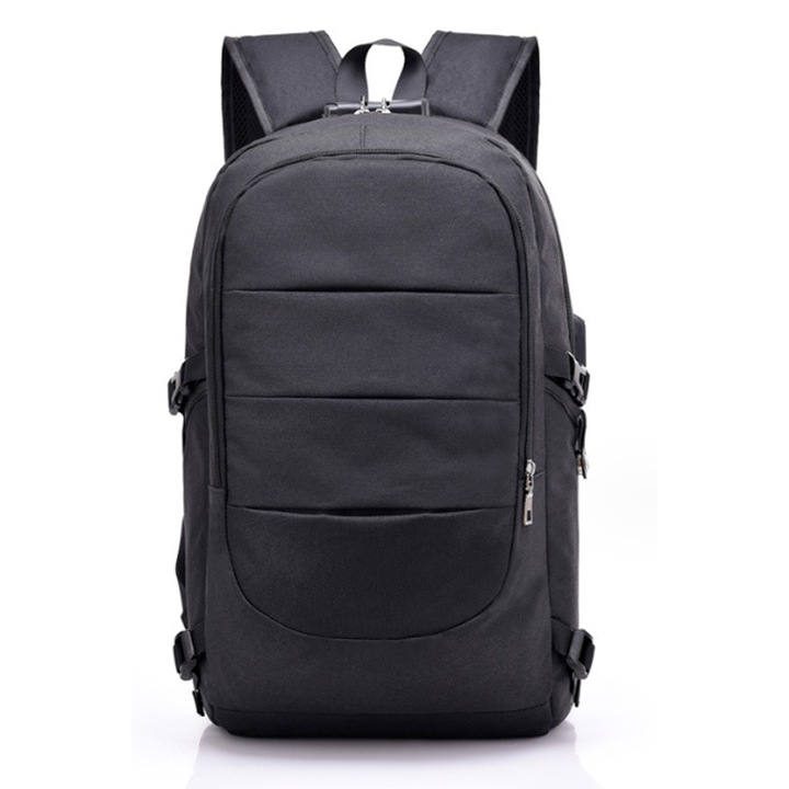 Rucsac barbati, USB, rezistent apa, negru, 49x29x24cm