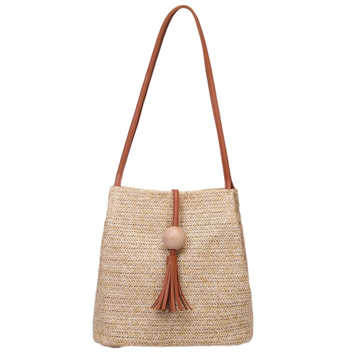 OEM Női szalmatáska, 27x14x27cm, nagy kapacitású, natúr színű