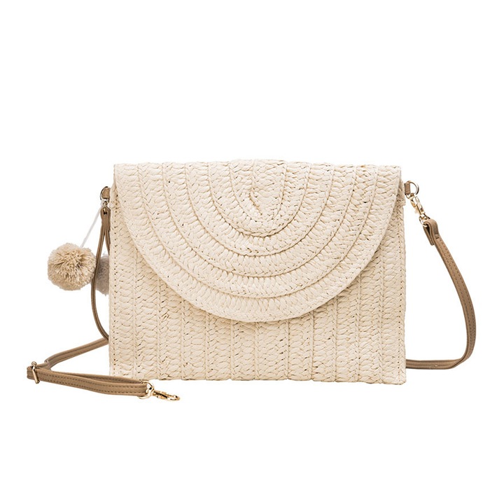 Jormftte szalma válltáska, bézs, 27x20cm, 120cm pánt, 1 darab