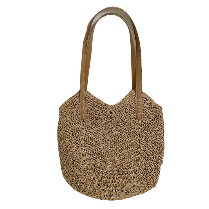 Geanta de paie pentru femei, model de vara, design simplu, culoare maro