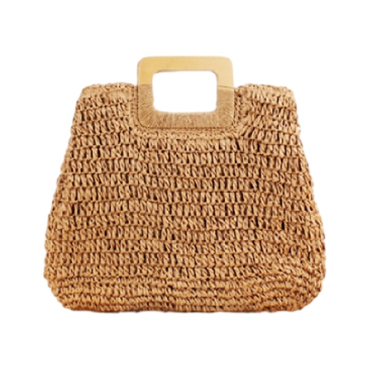 Fonott papír kézitáska, Jormftte, bézs/barna, 45x31x10cm, 1 db.