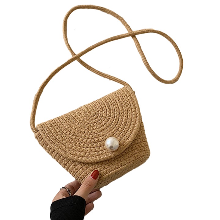 Jormftte szalma válltáska, barna, 22x13x16cm, pánt 114cm