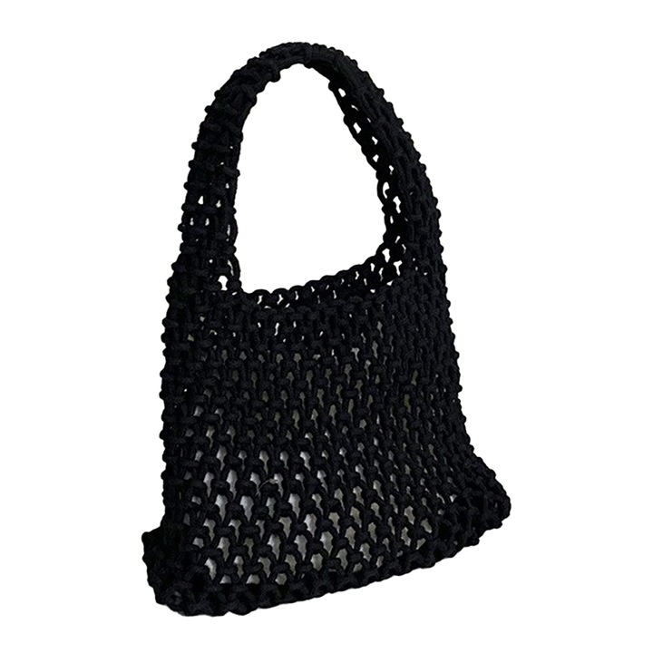 Дамска чанта, черна, памучна, 20x16x6 см