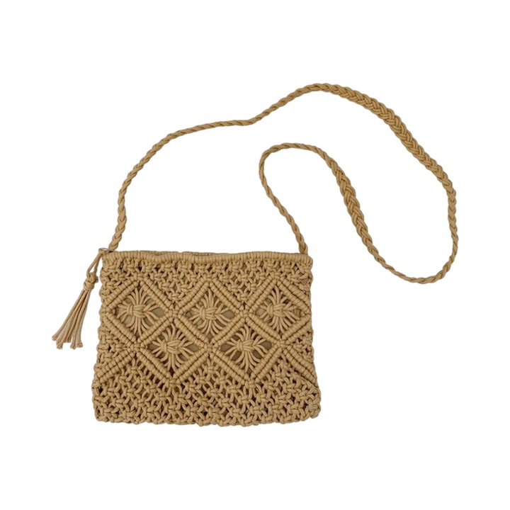 Pamutkötél táska, Jormftte, fehér/khaki, 27x20cm, 60cm vállpánt