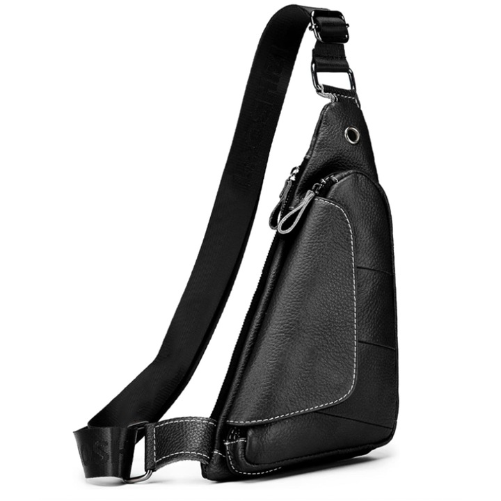 Bőr táska férfiaknak, nőknek, alkalmi hátizsák, kis válltáska, mellkasra, vintage, retro, fekete