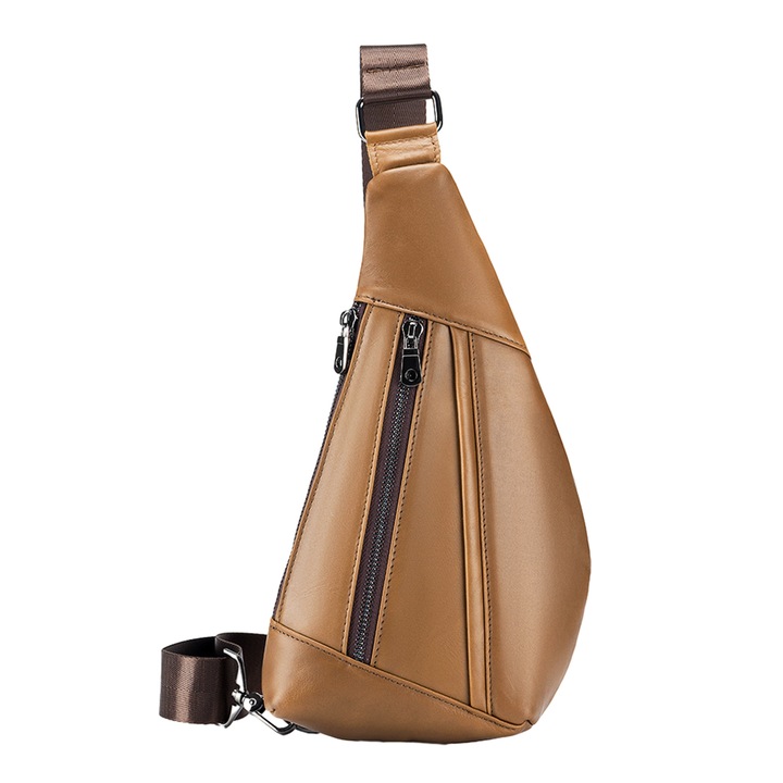 Valódi bőr táska Motoros mellkasi táska Kézzel készített túrázási hátizsák Retro mellkasi táska Vintage válltáska Barna