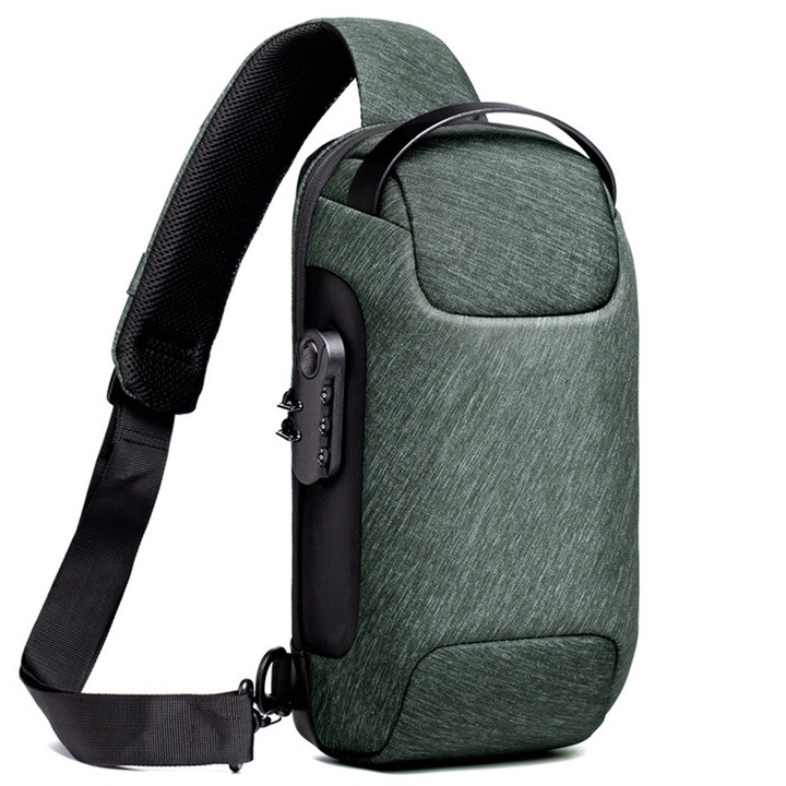 Jormftte férfi hátizsák, zöld, 16x9,5x33cm, Oxford anyagú, állítható pánttal, nagy kapacitású