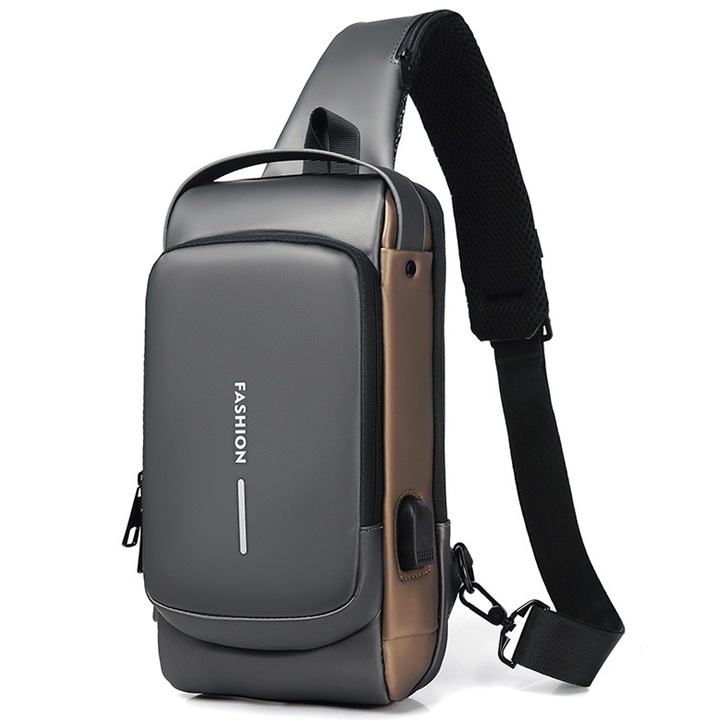 Nappali túrahátizsák – Utazótáska vállra, vízálló, TSA-zárral, kis lopásgátló hátizsák, kempingtáska utazáshoz, szabadidőhöz, ingázáshoz, üzleti célokra, szürke és arany