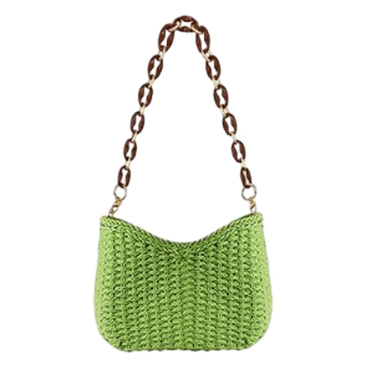 Szalma strandtáska, Jormftte, zöld, 24x8x15cm, levehető pánt 32cm