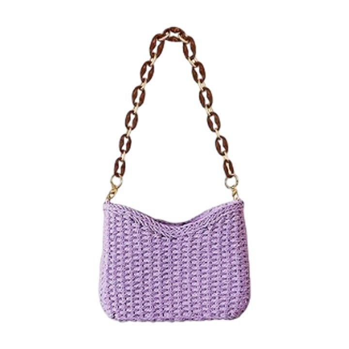 Jormftte szalmatáska, lila, 24x8x15cm, levehető pánt 32cm